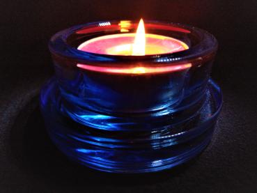 Teelichthalter mit Teller blau