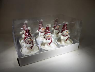 Teelichter Schneemann mit Bommel 1x6