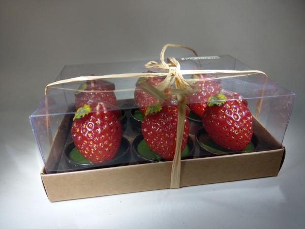 Teelichter Erdbeere 1x6